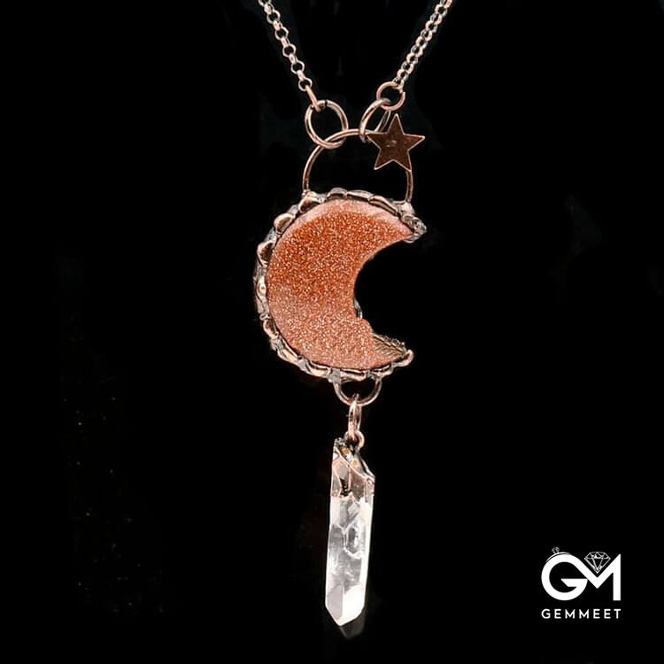 Crystal Moon Star Gemstone Pendant Necklace