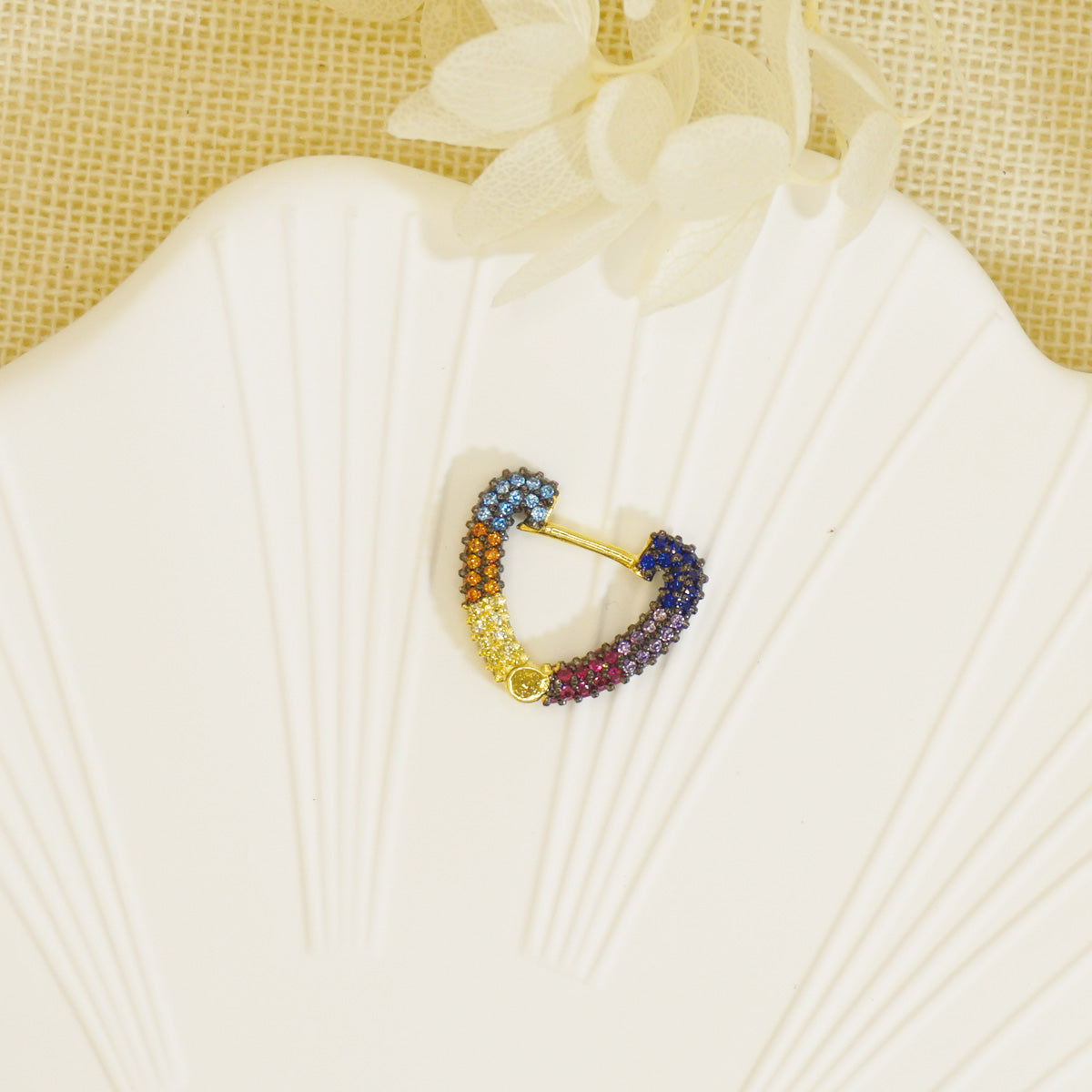 Full Colored Stones Small Heart Gold Hoop Earrings