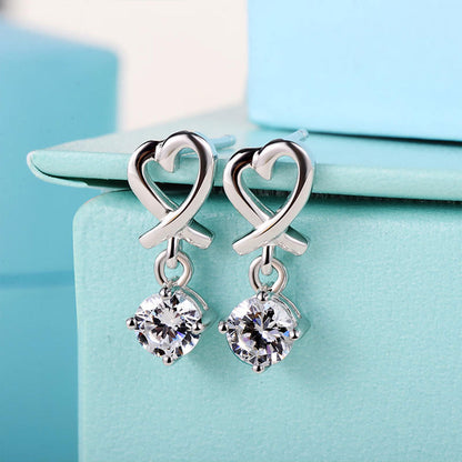 White Gold Hollow Heart Shape Drop Earrings