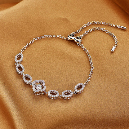 White Gold 4 Leaf Clover Shape Beating Shinny Adjustbale Bracelet