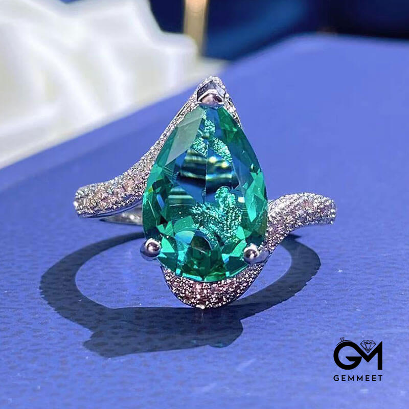 Simulated Paraiba Tourmaline Ring Large Carat Water Drop Pear-shaped Synthetic Color Gemstone Ring