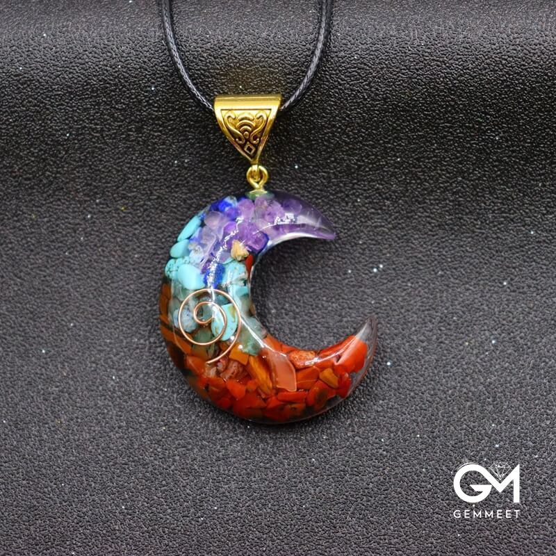 Colorful Stone Moon Star Pendant Necklace