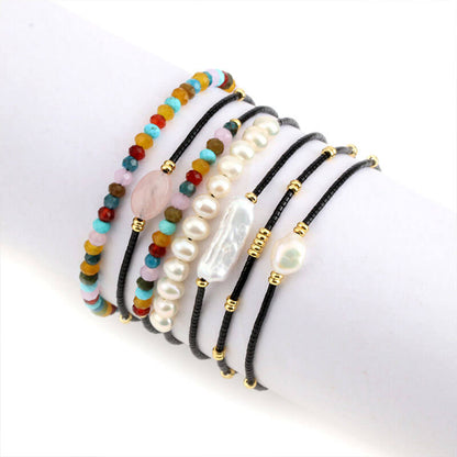 Bohemian Multi-layered Dami Bead Braided Bracelet Simple Color Semi-precious Stone Beaded Handwork