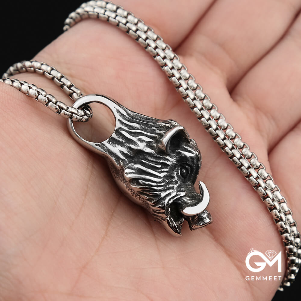 Stainless Steel Wild Boar Pendant Necklace