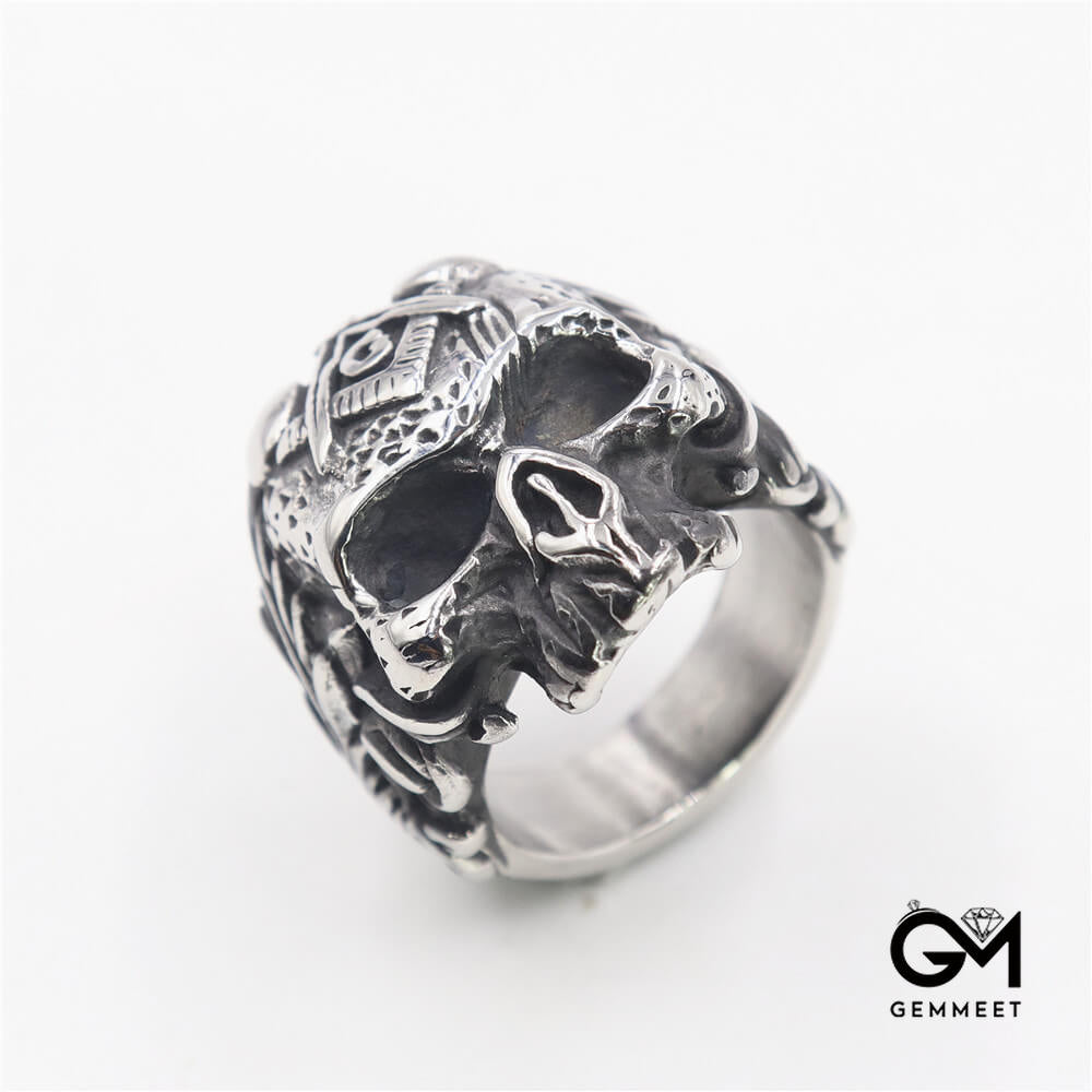 Two-tone Stainless Steel AG Skull Ring