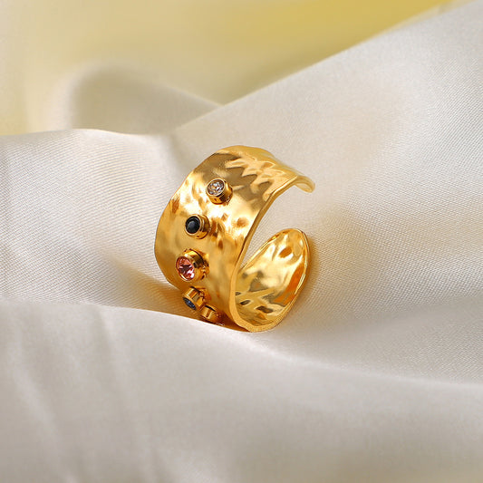 Colored Stone Open Gold Plated Ring