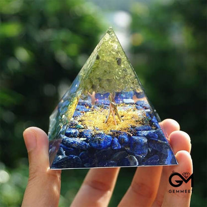 Tree of Life Peridot With Lapis Lazuli Orgone Pyramid