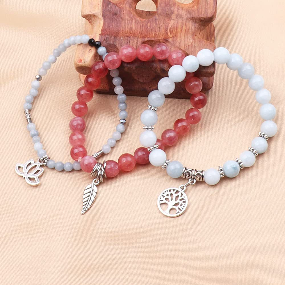 Bohemia Rose Quartz Tree of Life Lotus Leaf Symbol Bracelet