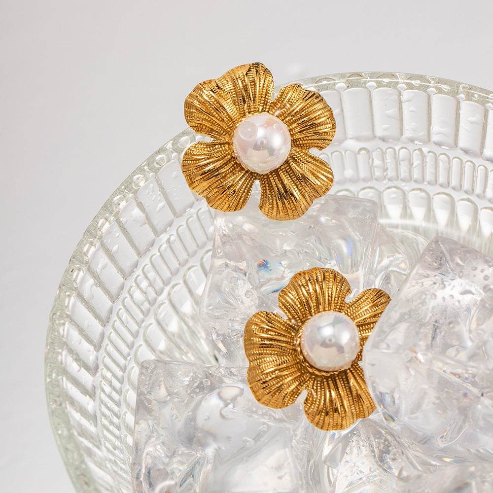 18k Gold-plated Petaled Beaded Earrings