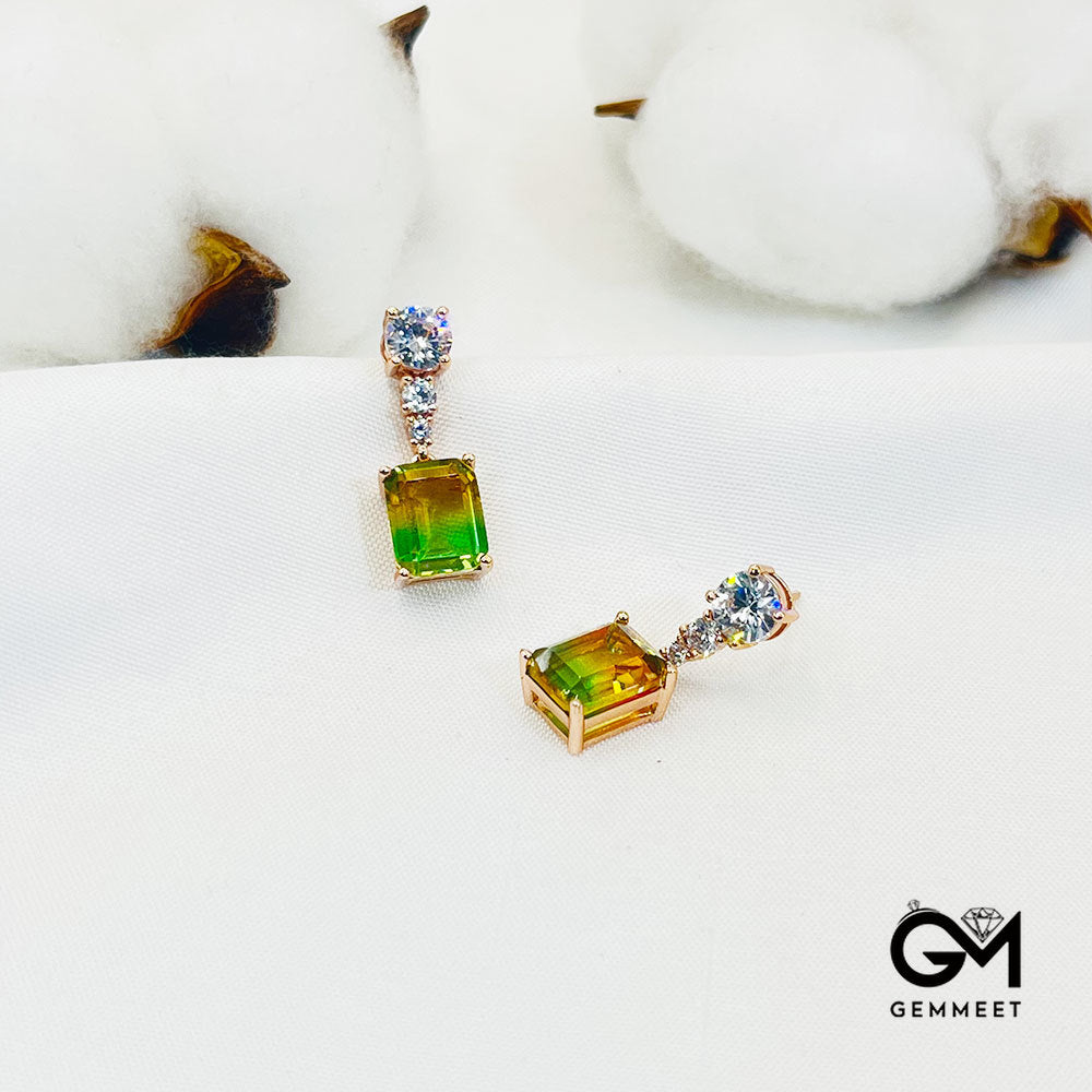 Yellow-Green Gradient Square Stone Earrings