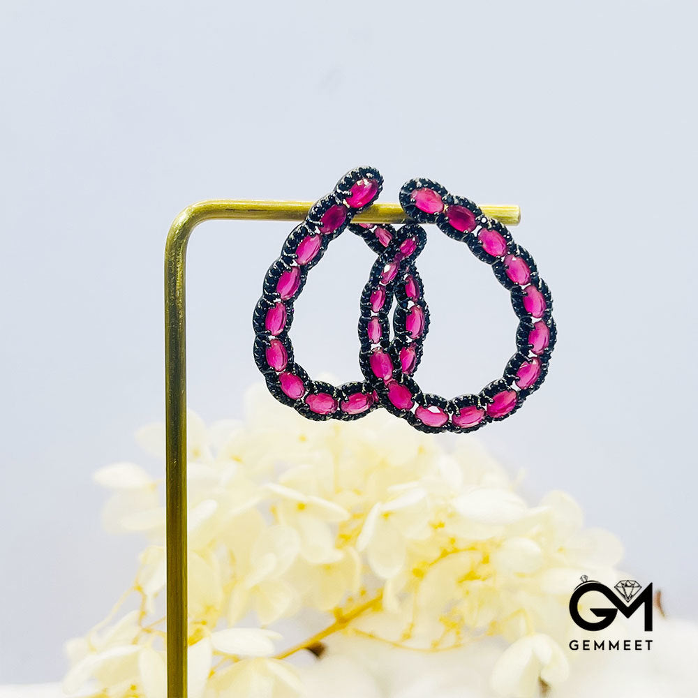 Horseshoe Setting Pink Stones Earrings