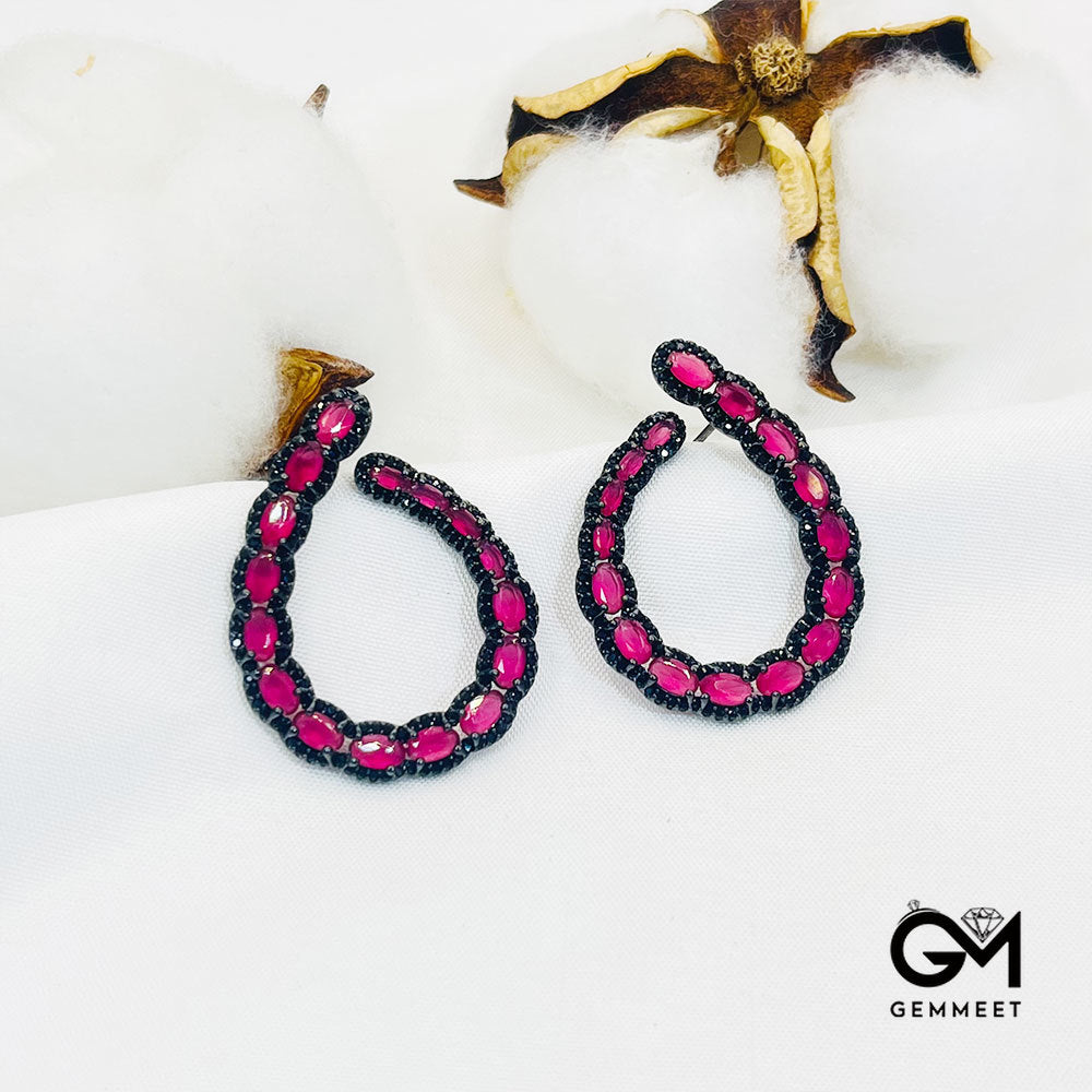 Horseshoe Setting Pink Stones Earrings