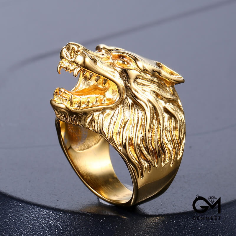 Gold Black Vintage Wolf Head Stainless Steel Ring