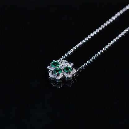 Hollow Classic Four-leaf Clover Emerald Full Stones Chain