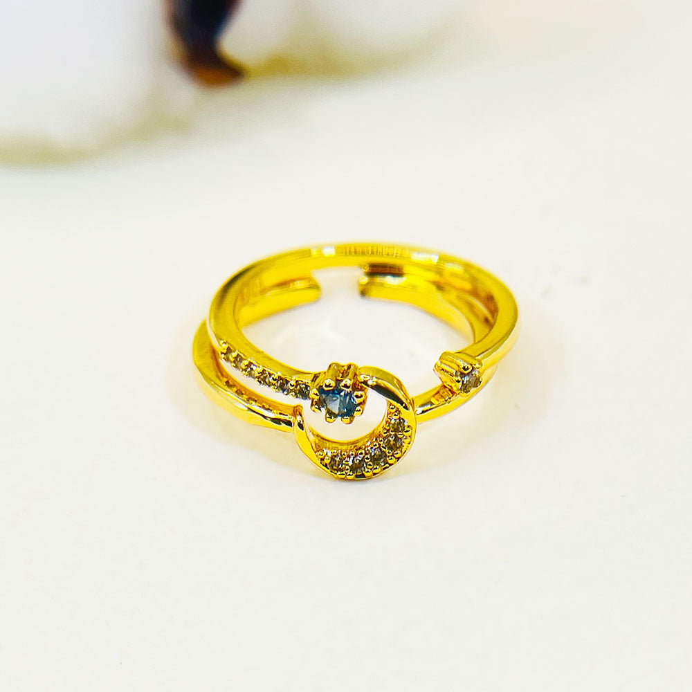 Golden Double Layer Blue.Zircon Moon And Star Ring