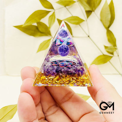 Amethyst Sphere with Crystals Orgone Pyramid