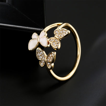 3 Butterflies Full Stones Ring