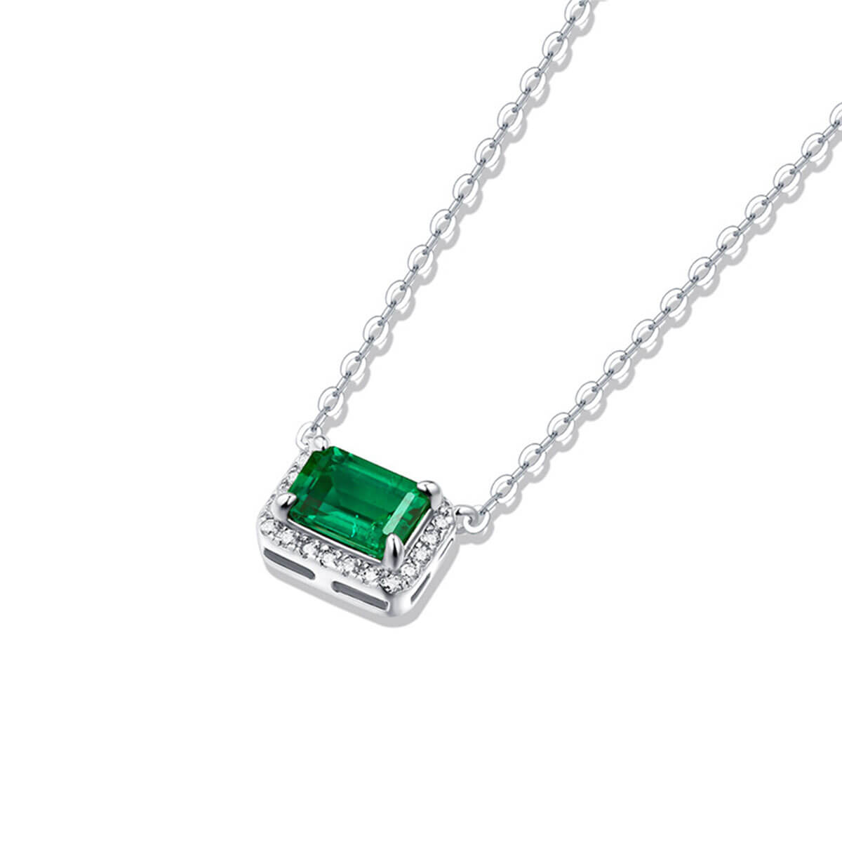 White Gold Square Halo Emerald Chain