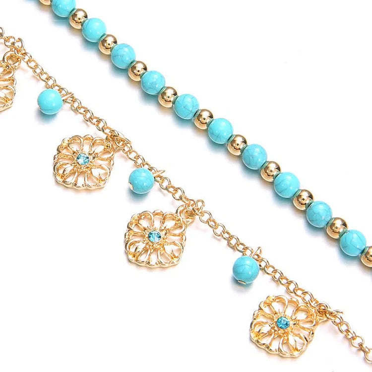 2 Pieces Unique Turquoise Beaded Bracelet Anklets