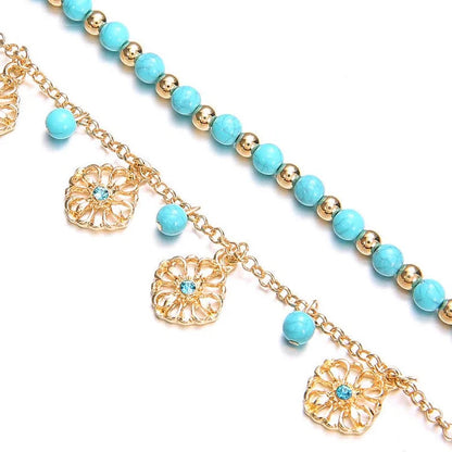 2 Pieces Unique Turquoise Beaded Bracelet Anklets