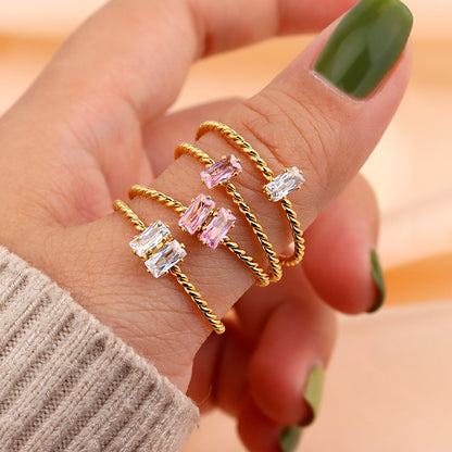 Golden Double Rectangle Stone Rope Ring